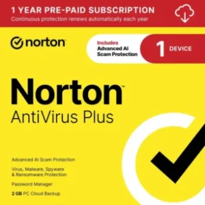 Norton – Antivirus Plus (1 Device) Antivirus Software + Password Manager + Smart Firewall + PC Cloud Backup (1 Year Subscription) – Android, Apple iOS, Mac OS, Windows [Digital]